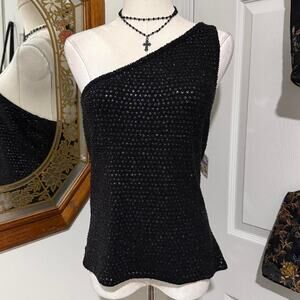 NWT VTG Y2K Carmen Marc Valvo Black & Purple Heavy Beaded One Shoulder Top XL